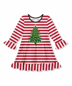 Coupon 🛒 Best reviews of 🛒 Penelope Plumm Red & White Stripe Festive Tree Ruffle-Trim Shift 👗 👗 Dress - Toddler 😀 ✨