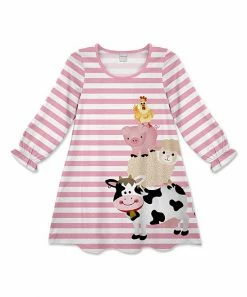 Cheap ๐ Top 10 ๐ Penelope Plumm Pink Stripe Cow Sheep Pyramid Puff-Sleeve Shift ๐ ๐ Dress - Toddler & ๐ง Girls ๐ ๐