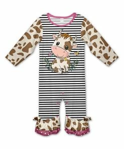 New ๐ฅฐ Best Sale ๐ Penelope Plumm Black Stripe Baby Cow Ruffle Playsuit - Infant & Toddler ๐ฅฐ ๐