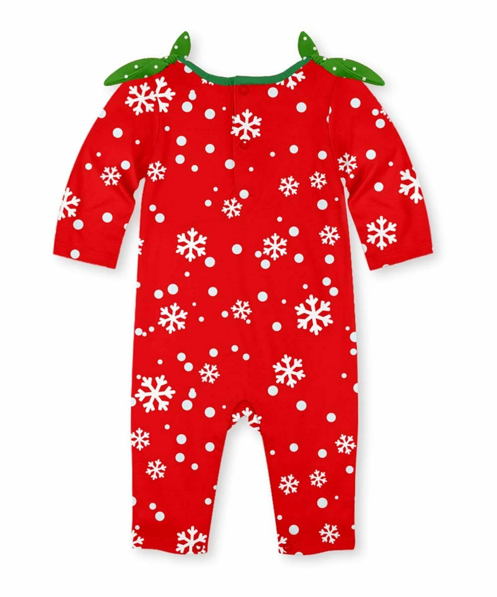 Best Sale ๐งจ Best reviews of ๐ฅ Penelope Plumm Red & White Snowflakes Reindeer Knot-Shoulder Playsuit - Infant ๐ ๐ - Image 2