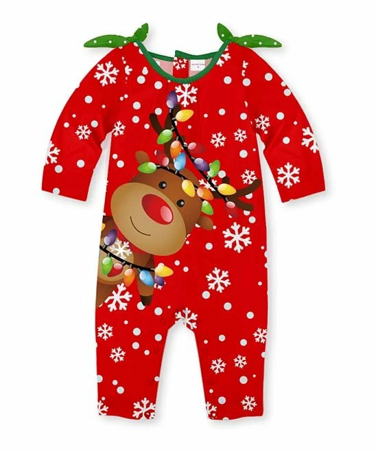 Best Sale ๐งจ Best reviews of ๐ฅ Penelope Plumm Red & White Snowflakes Reindeer Knot-Shoulder Playsuit - Infant ๐ ๐