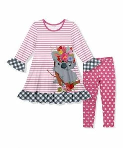 Cheap ๐ New โ๏ธ Penelope Plumm Pink & Black Stripe Sloth Ruffle-Trim Shift ๐ ๐ Dress & Floral Leggings - Toddler & ๐ง Girls โจ โญ