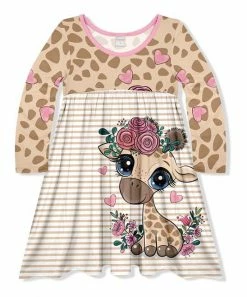 Deals 😍 Top 10 💯 Penelope Plumm Bisque Stripe Giraffe Babydoll 👗 👗 Dress - Toddler & 👧 Girls ⭐ 🧨