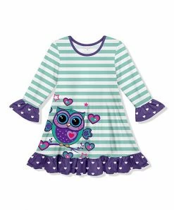 Deals 😍 Brand new 💯 Penelope Plumm Aquamarine & Blue Heart Owl Ruffle-Trim Shift 👗 👗 Dress - 👧 Girls 🧨 🌟