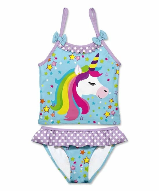 New ๐ Top 10 ๐งจ Penelope Plumm Sky Blue Star Unicorn Bow & Ruffle Tankini - Toddler & ๐ง Girls โ๏ธ ๐คฉ