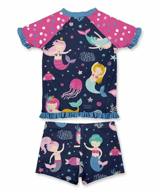 Wholesale ๐ Brand new ๐ Penelope Plumm Navy & Pink Mermaid Ruffle Raglan Rashguard Set - Toddler & ๐ง Girls ๐ ๐คฉ - Image 2
