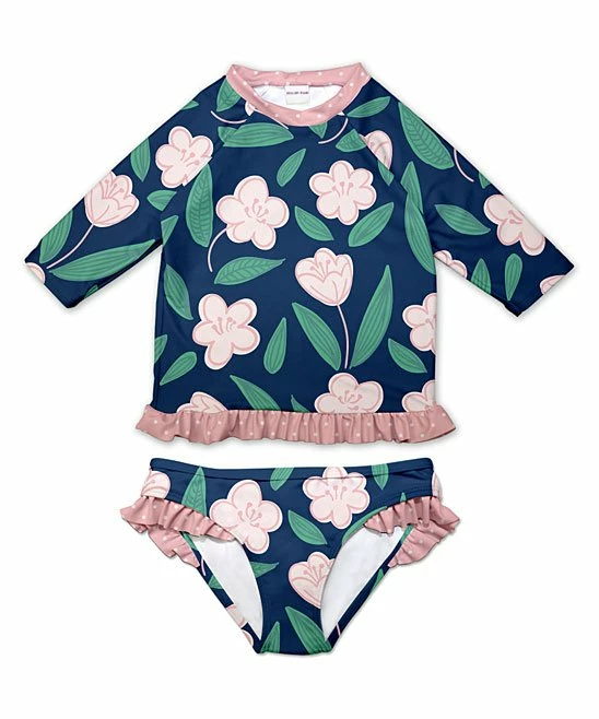 Top 10 โจ Best Sale โค๏ธ Penelope Plumm Dark Navy Floral Ruffle-Accent Rashguard Set - Toddler & ๐ง Girls ๐ฏ ๐