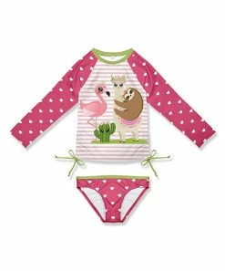 Flash Sale ๐ Outlet โ๏ธ Penelope Plumm Hot Pink Heart & Stripe Animal Side Bow Rashguard Set - Toddler โจ ๐