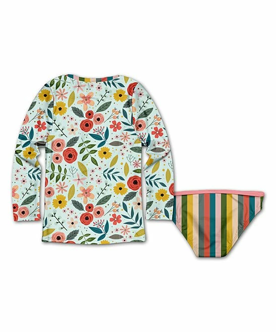 Buy 🔥 Hot Sale 💯 Penelope Plumm Green Floral & Stripe Rashguard Set - Toddler & 👧 Girls ❤️ ❤️ - Image 2