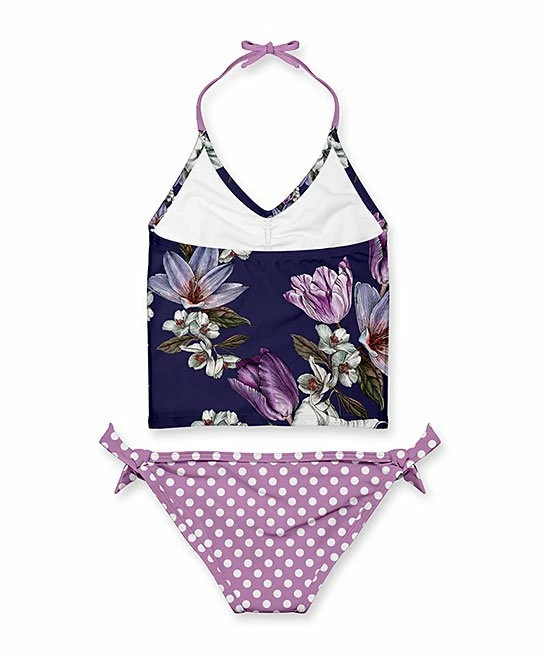 Cheap ๐ฅฐ Best reviews of ๐ Penelope Plumm Eggplant & Periwinkle Floral & Polka Dot Knot Tankini - Toddler & ๐ง Girls ๐ ๐งจ - Image 2