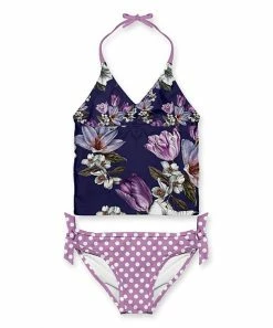 Cheap ๐ฅฐ Best reviews of ๐ Penelope Plumm Eggplant & Periwinkle Floral & Polka Dot Knot Tankini - Toddler & ๐ง Girls ๐ ๐งจ