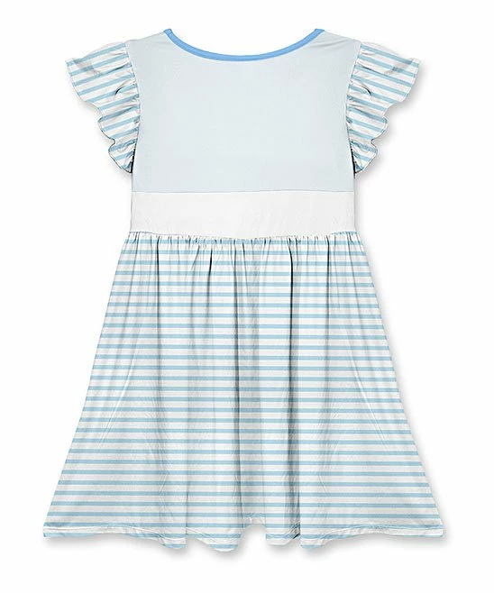 Coupon 👍 Discount ❤️ Penelope Plumm Sky Blue & White Stripe Unicorn Bow Flutter-Sleeve 👗 👗 Dress - Toddler & 👧 Girls 👏 👏 - Image 2