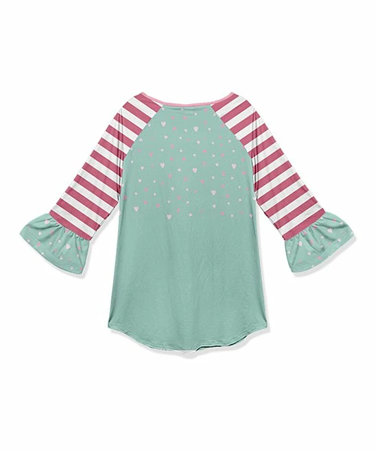 Cheapest โ๏ธ Deals ๐งจ Penelope Plumm Dark Pink & Green Stripe 'Love' Bird Ruffle-Sleeve Raglan Tunic - Toddler & ๐ง Girls ๐ฏ โญ - Image 2