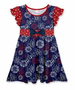 Buy ๐ New ๐ Penelope Plumm Navy & Red Fireworks Flutter-Sleeve A-Line ๐ ๐ Dress - ๐ง Girls ๐งจ โ