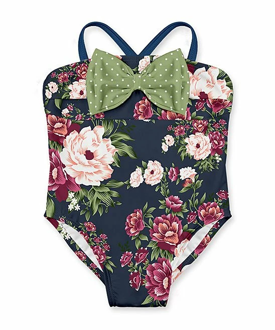 Cheap ๐คฉ Hot Sale ๐ Penelope Plumm Dark Navy Floral Bow One-Piece - Infant & Toddler ๐ โญ