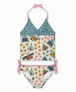 Brand new 🎉 Best reviews of 👏 Penelope Plumm Ecru & Steel Blue Floral Butterfly Tankini - Toddler & 👧 Girls 🧨 👏