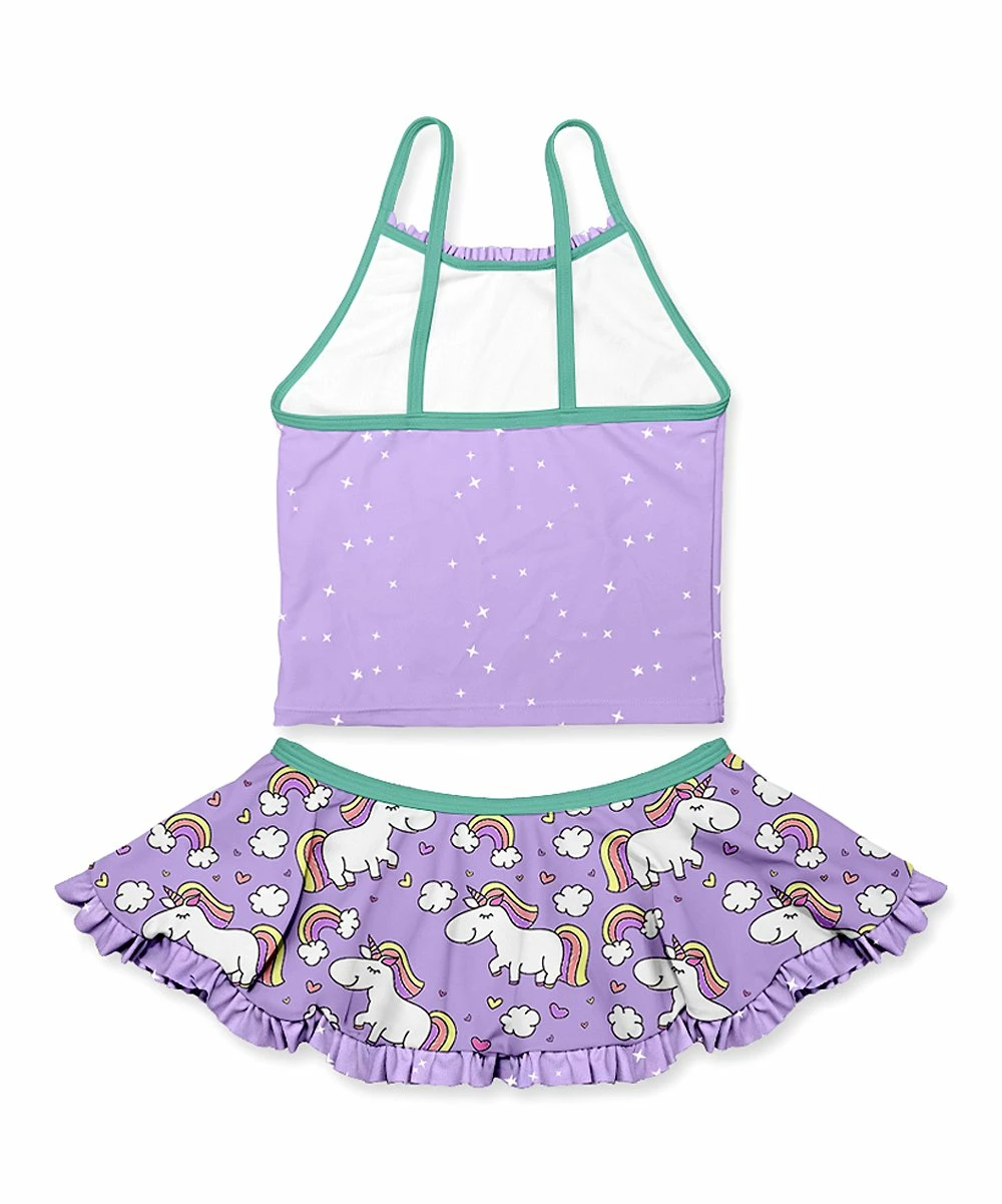Outlet โ๏ธ Wholesale ๐ Penelope Plumm Plum & Green Rainbow Unicorn ๐ ๐ Skirted Tankini - Toddler & ๐ง Girls ๐ ๐ฏ - Image 2