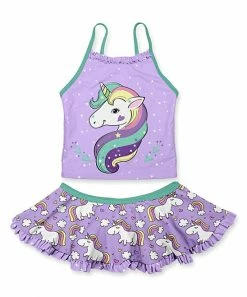 Outlet ✔️ Wholesale 🔔 Penelope Plumm Plum & Green Rainbow Unicorn 👗 👗 Skirted Tankini - Toddler & 👧 Girls 🎉 💯