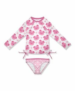 Brand new 🎁 Outlet 🔔 Penelope Plumm White & Pink Pig Heart Bow Rashguard Set - Toddler & 👧 Girls 🧨 ❤️