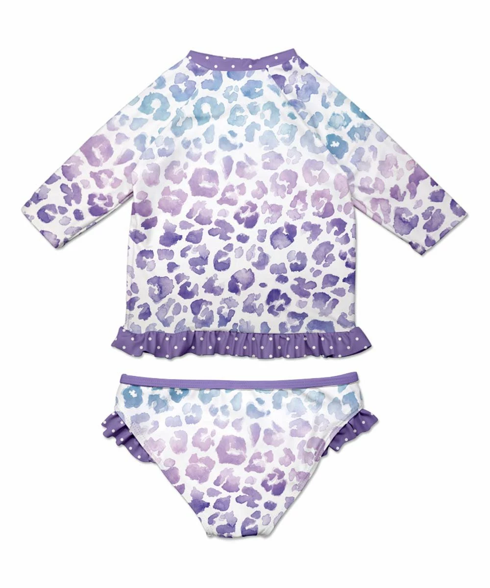 Coupon ๐ Discount โ Penelope Plumm Purple Gradient Leopard Three-Quarter Sleeve Rashguard Set - Toddler & ๐ง Girls ๐ ๐ - Image 2