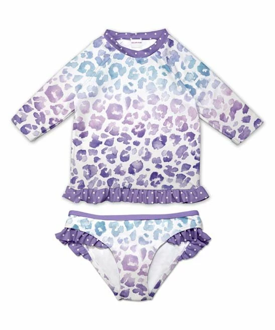 Coupon ๐ Discount โ Penelope Plumm Purple Gradient Leopard Three-Quarter Sleeve Rashguard Set - Toddler & ๐ง Girls ๐ ๐
