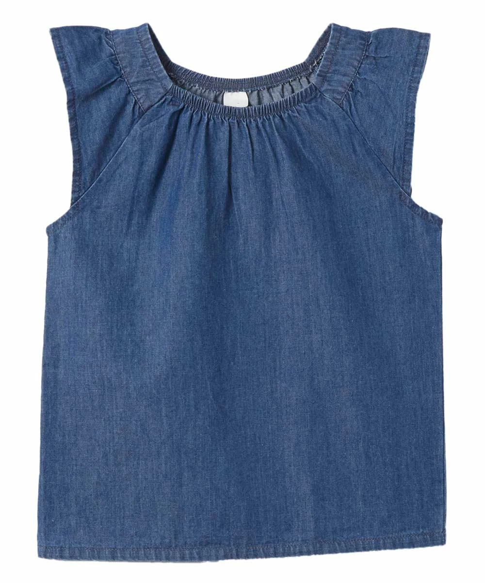 Coupon ⌛ Cheap 🔔 Penelope Plumm Blue Washed Denim Sleeveless Scoop Neck Top - Toddler & 👧 Girls 🔔 😀