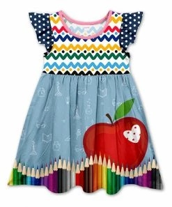 Wholesale ⭐ New 🎁 Penelope Plumm White & Blue Chevron Stationery Apple Angel-Sleeve 👗 👗 Dress - 👧 Girls ❤️ ❤️