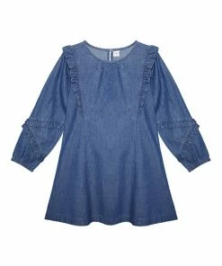Deals ๐ Buy ๐ฅฐ Penelope Plumm Denim Blue Ruffle-Trim Long-Sleeve A-Line ๐ ๐ Dress - Toddler & ๐ง Girls ๐งจ ๐คฉ