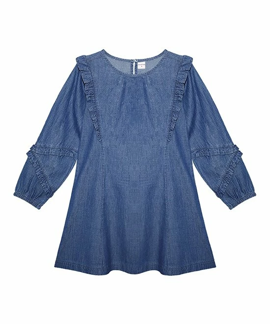 Deals ๐ Buy ๐ฅฐ Penelope Plumm Denim Blue Ruffle-Trim Long-Sleeve A-Line ๐ ๐ Dress - Toddler & ๐ง Girls ๐งจ ๐คฉ