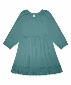 Best deal ๐ Outlet ๐ Penelope Plumm Steel Blue Gathered-Neck Ruffle-Hem A-Line ๐ ๐ Dress - ๐ง Girls ๐ฏ ๐